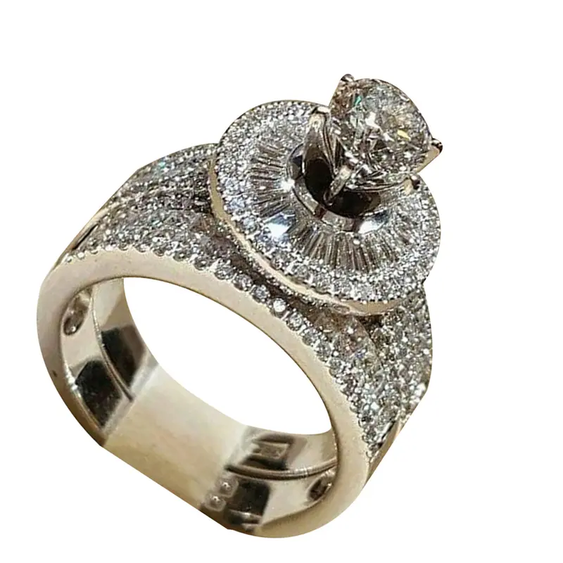 BU-Nhẫn Ngón Tay Zirconia Khối Lập Phương Cho Nữ, 2 Cái / bộ, Thời Trang, Tuyên Bố Đính Hôn, Trang Sức 3