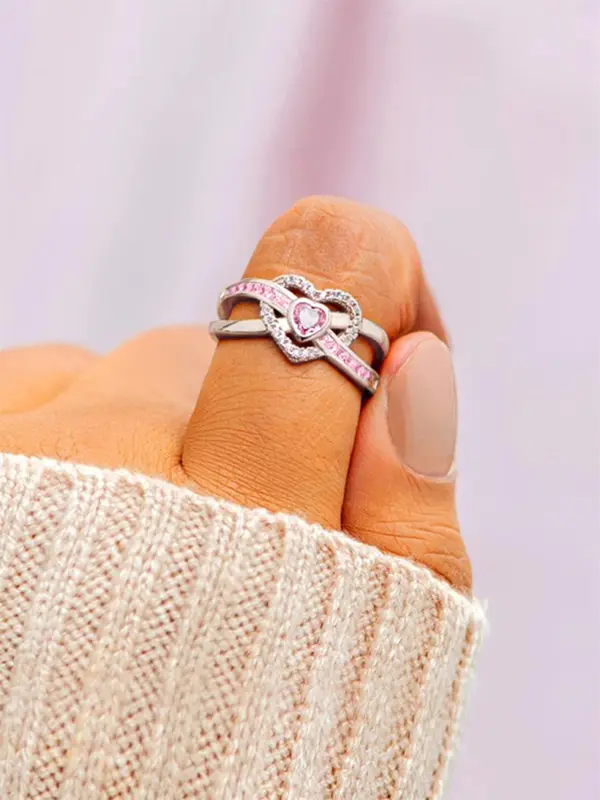 Women's Elegant Heart Design Promise Ring, Exquisite Trendy Artificial Zircon Decor Ring, Fashionable Jewelry for Women As Engagement Anniversary Birthday Gift, Valentine's Day, Gift 3