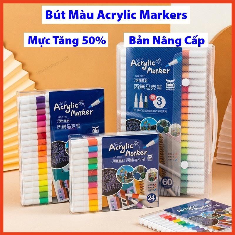 Hộp Bút 24/36/60 Màu Acrylic Marke Cao Cấp Chống Nước , Màu Sắc Tươi Sáng - Bút Lông Màu Vẽ Trên Mọi Chất Liệu