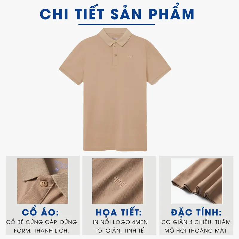 Áo polo nam trơn basic 4MEN PO066 ngắn tay, vải cá sấu thấm mồ hôi, thoáng mát, mềm chống nhăn, co giãn thoải mái Menswear Có Cổ Shirt 5