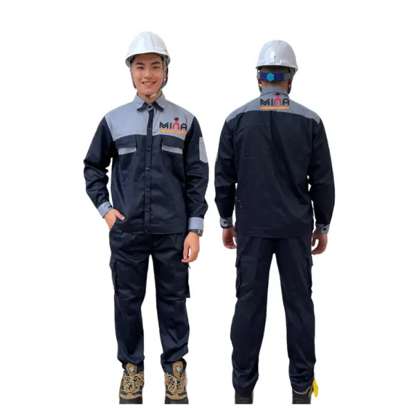 Quần Áo Bảo Hộ Lao Động Bộ Tím Than Phối Ghi Áo Dài Tay Vải Kaki Nam Định Dày Dặn Quần Túi Hộp
