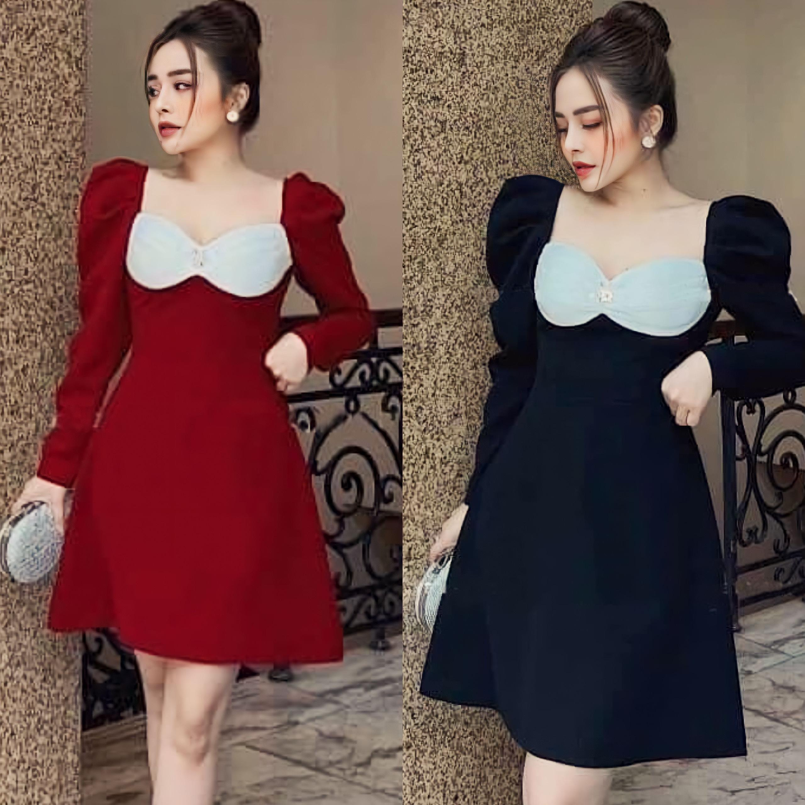 Thời Trang Bigsize Váy Dự Tiệc 50 - 100Kg Vải Cotton Lạnh Cao Cấp Thanh Lịch Nữ Dress Đầm Đỏ Women Voan - A.1092