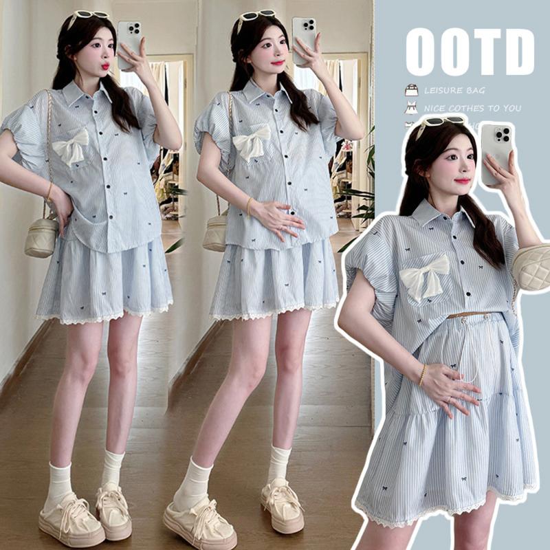 Young Mom | Bộ áo và chân váy bầu tiểu thư SET307 với chất liệu mềm mát kiểu dáng thời trang trẻ trung, mùa hè mát mẻ Thai sản Thai kỳ Thoải mái Voi Đầm Bầu Sandal Kem