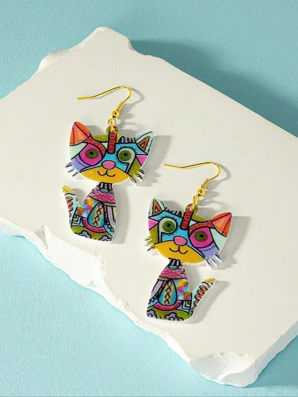 Cute Cat Design Dangle Earrings, Fashionable Jewelry for Women & Girls, Trendy All-match & Exquisite Jewelry for Birthday Gift 2