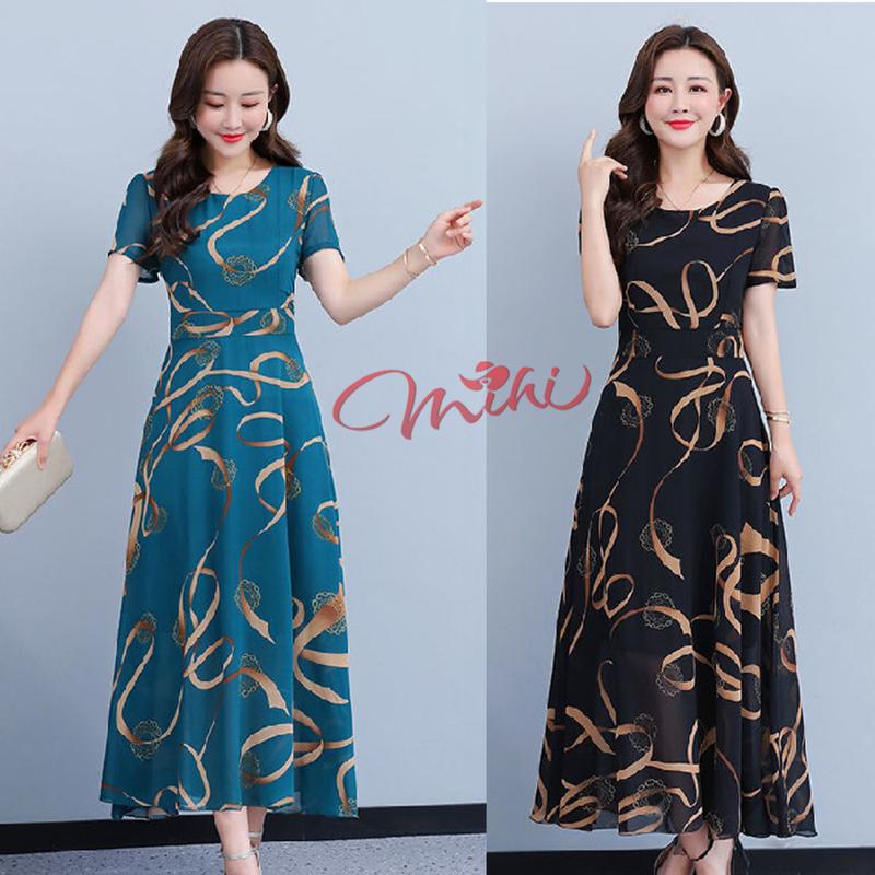 Váy Đầm Trung Niên Nữ Cho Mẹ Họa Tiết Dáng Dài V04 - Áo đầm kiểu thời trang mùa hè, thu đông cho bà, cho người lớn tuổi trung tuổi dài qua gối chất thun co giãn U40 U50 U60 U70 giá rẻ đẹp Bigsize, cho người mập, size lớn Voan