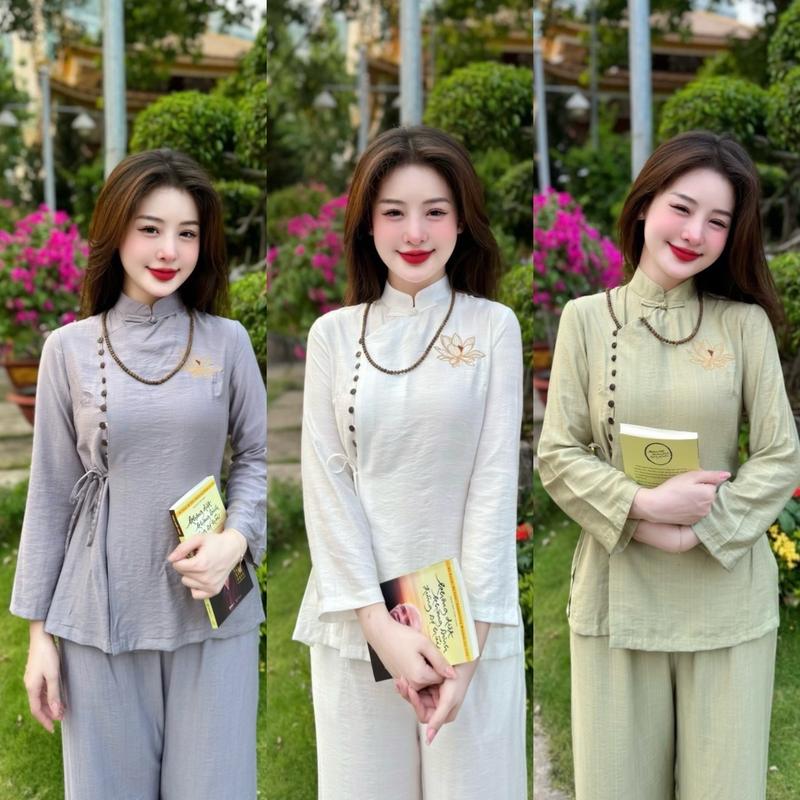Set Đũi Mềm Pháp Phục Thêu Sen new 0