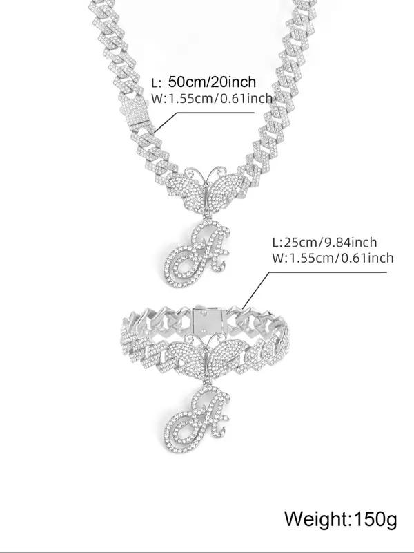 Rhinestone Butterfly & Letter Decor Cuban Link Anklet for Women & Girls, Fashion Charms Jewelry, Trendy All-match & Exquisite Jewelry for Birthday Gift, Girlfriend Gifts 5