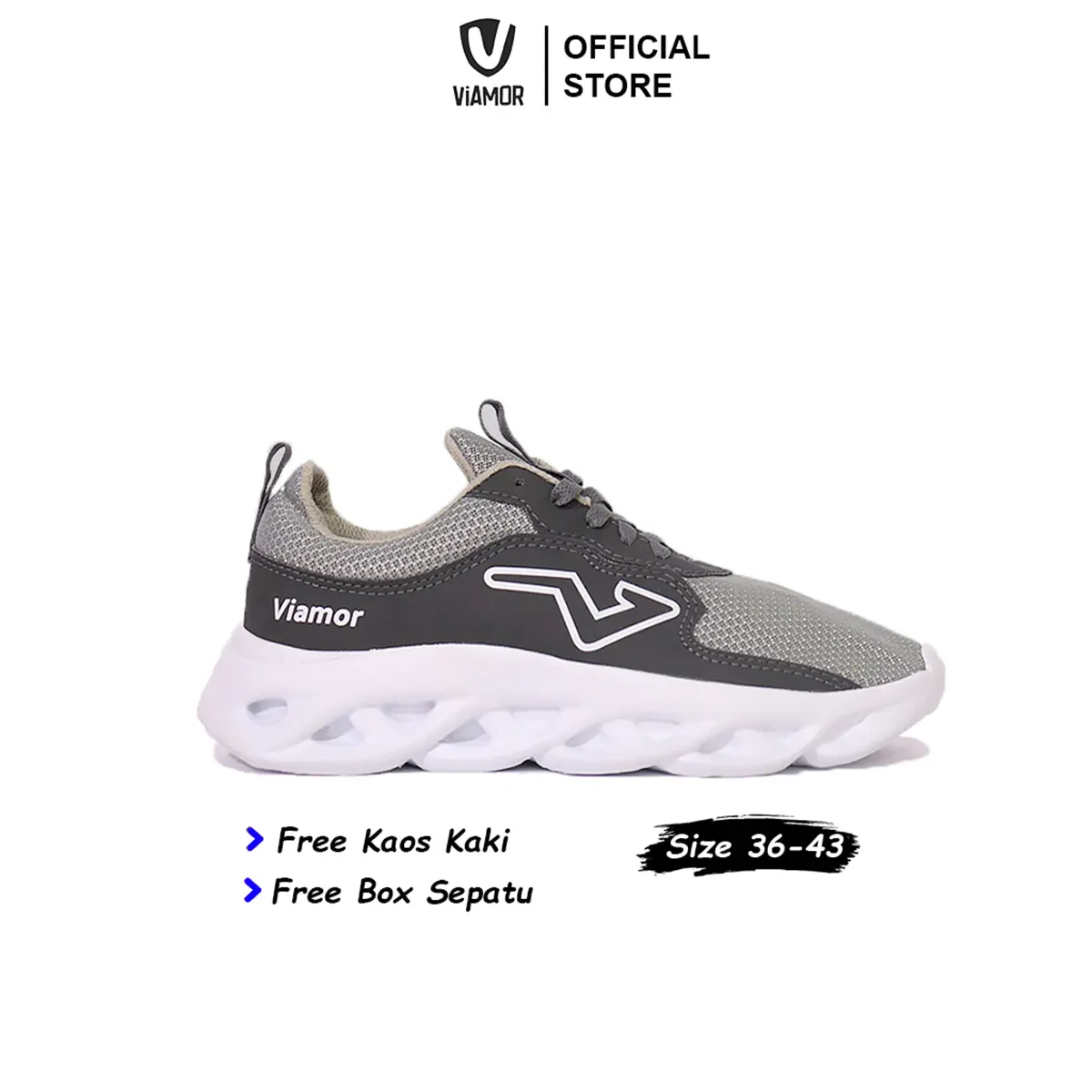 Sepatu Viamor Running Hero Series Abu / Sepatu Sneakers Casual Sport Pria Wanita Size 36-43 Kerja Shoes Hitam Kasual