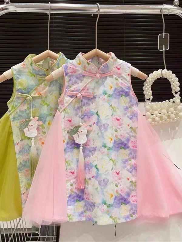 Product Introduction of Dress Anak Perempuan Import Model Cheongsam Bunga Rabbit Brokat Tutu Kerah Tinggi Fashionable 2