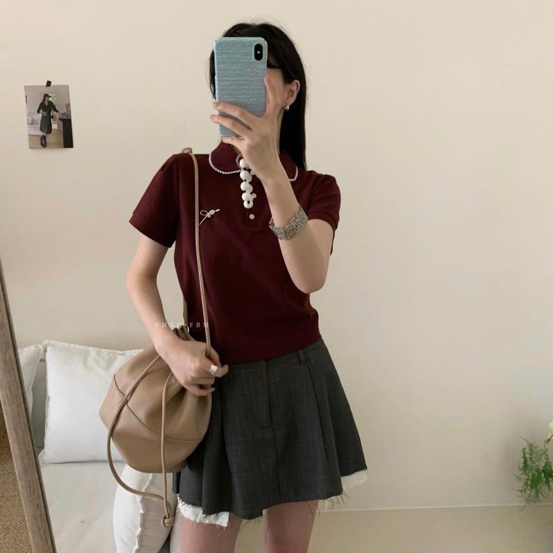 Áo Polo Nữ Cổ sen viền trắng phối Nơ tag FBM (A88) @Rice 2