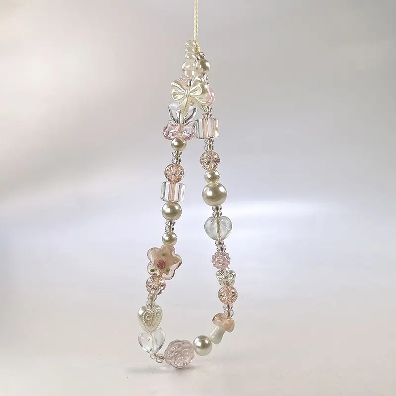 Y2K Cellphone Chain Sweet Bowknot Flower Phone Lanyard Beaded Phone Strap Wrist Straps For Girls Phone Charm