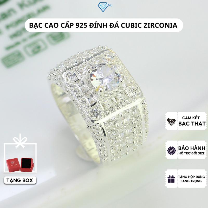 Nhẫn nam dẹp bằng bạc đính đá sang trọng NNA0470 - Trang Sức TNJ