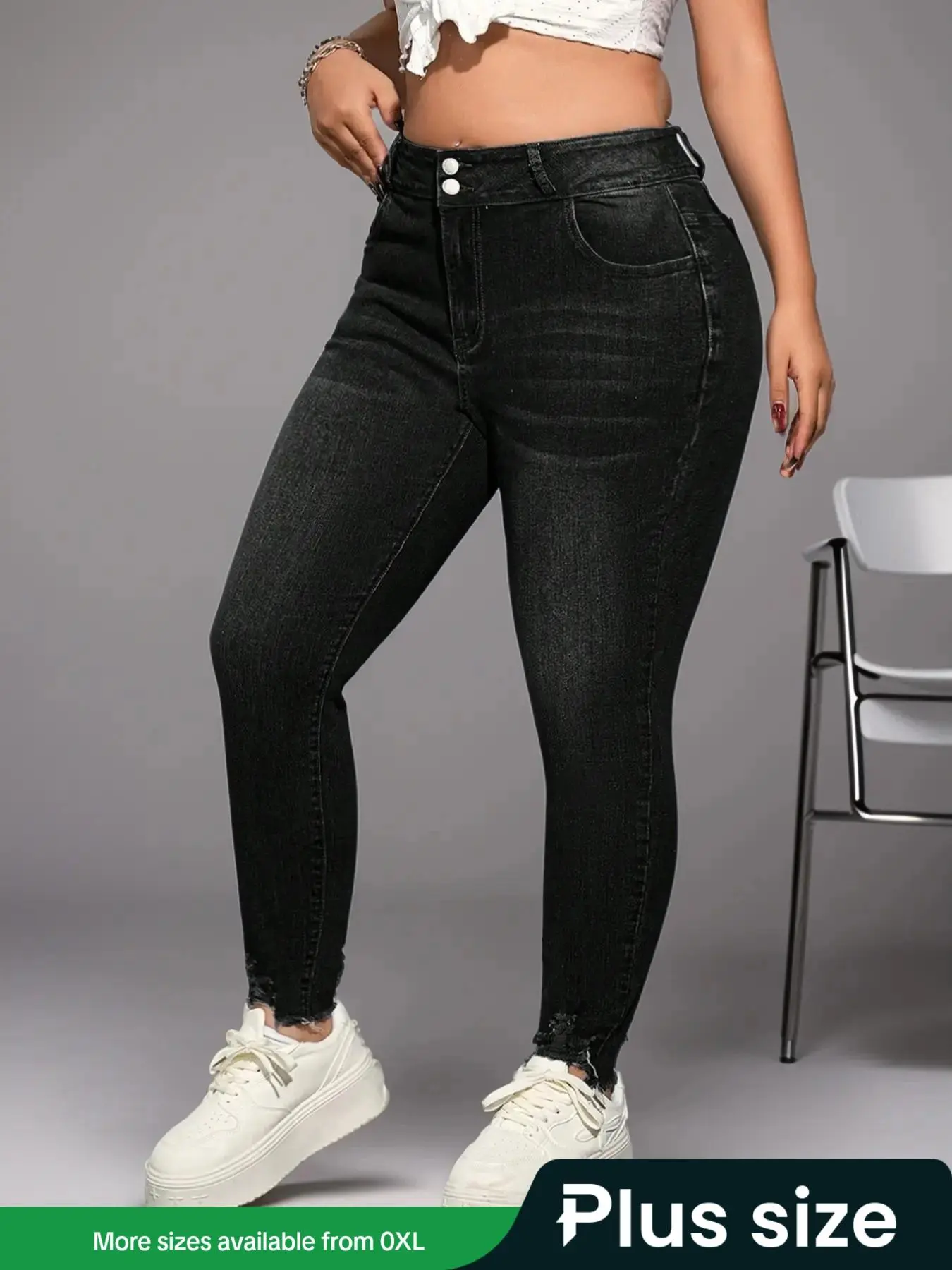 【Plus Size】 Solid High Waist Skinny Jeans, Casual Comfy Denim Pants for Daily Wear, Women's Bottoms for Spring&Fall