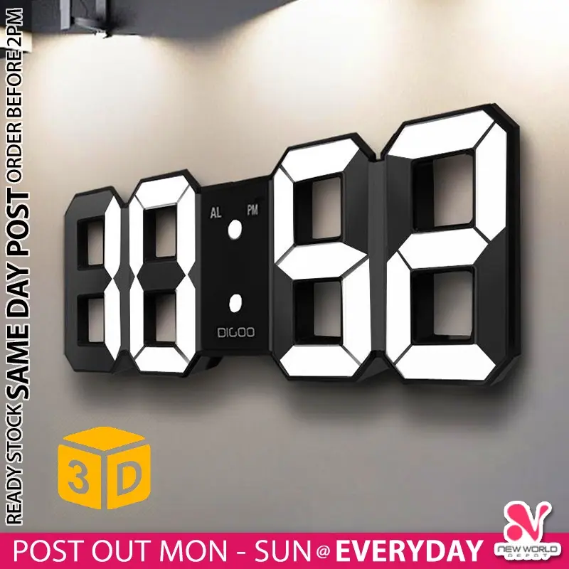 ( Free Battery ) 3D LED Alarm Temperature Night Mode Digital Clock For Wall Table Desk Home Office
