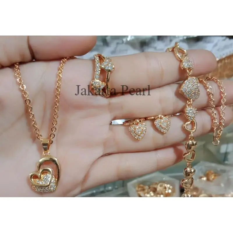 SET PERHIASAN WANITA DEWASA MOTIF LOVE DEWASA KOMPLIT MEWAH LAPIS EMAS 24 K