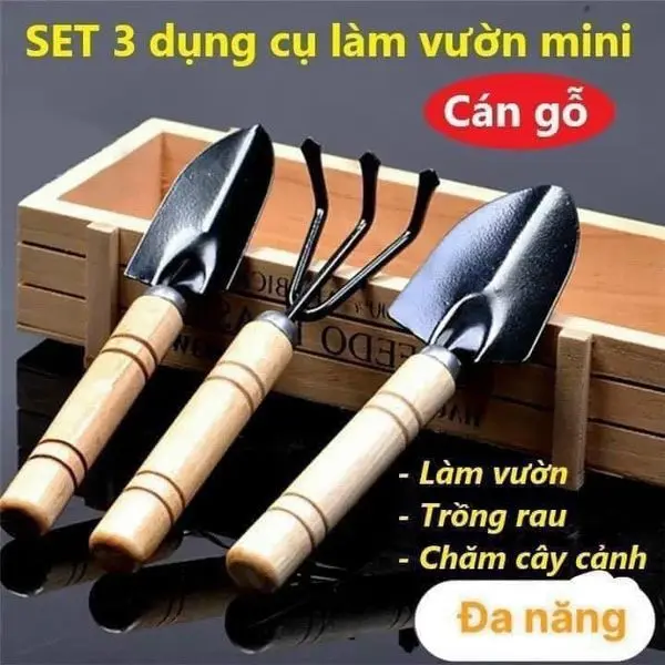 Set 3 Dụng Cụ Làm Vườn, Cuốc Xẻng Mini Chăm Sóc Cây Cảnh