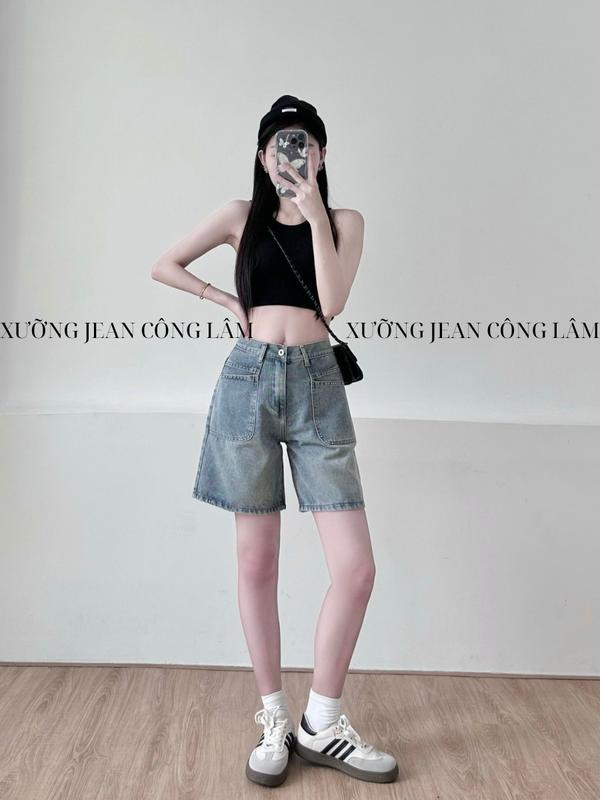 Quần jean ngố nữ lưng cao ống rộng phối túi trước cá tính (S27) 6