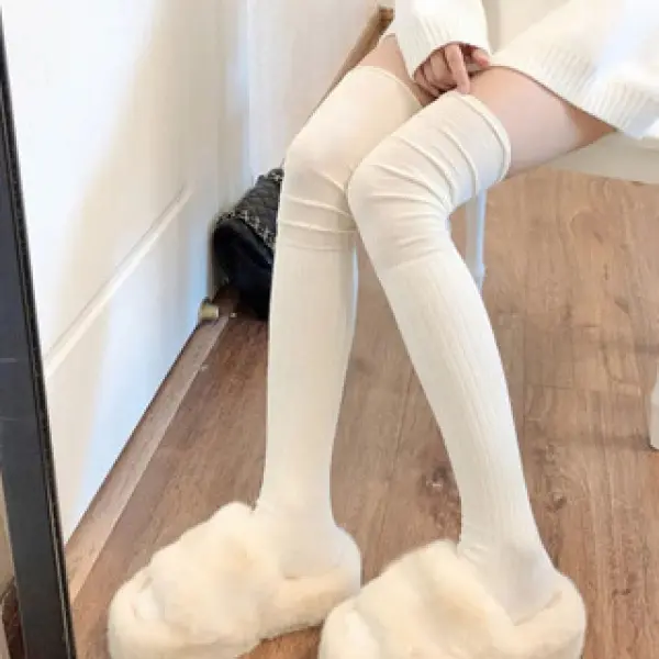 Tất Cao Đến Đùi, Màu Trơn Dành Cho Nữ, Dài Qua Đầu Gối, Quần Legging Bông Giữ Nhiệt Và Ấm Áp