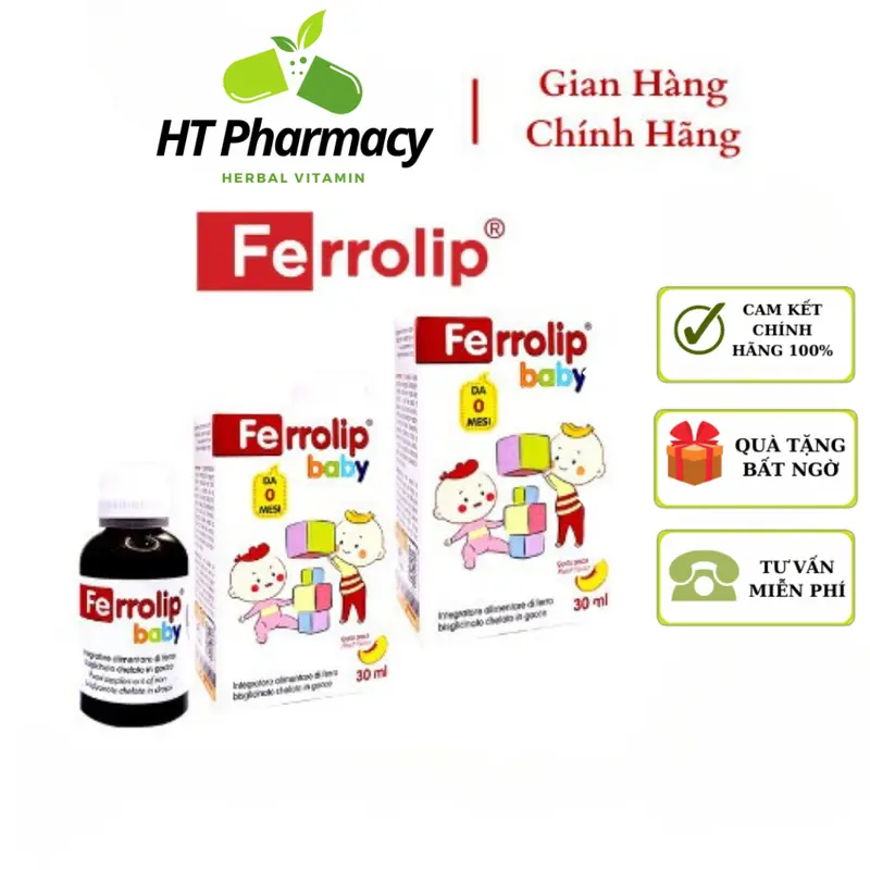 Sắt Ferrolip baby, sắt vị đào cho bé, bổ sung dự phòng sắt cho cơ thể ,hỗ trợ tạo Hồng cầu giảm nguy cơ thiếu máu do thiếu s Vitamin Men Vi Sinh 0