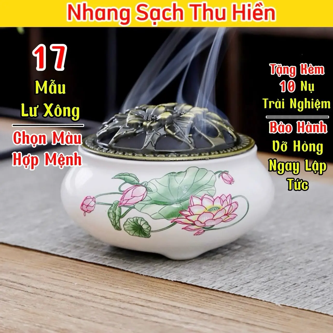 Lư Gốm Sứ Tráng Men(Tặng 10 Nụ Trải Nghiệm) Xông Đốt Nhang Trầm Nụ, Chọn Màu Hợp Tuổi | Hương Tâm Hiền