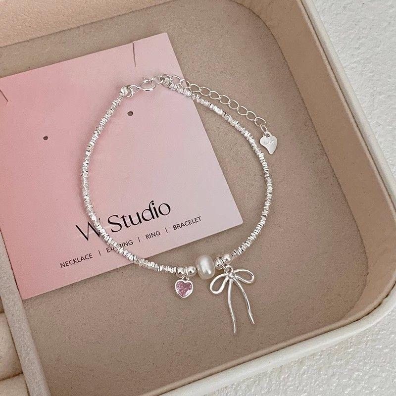 Product Introduction of S925 Loving Heart in Sterling Silver Zircon Bow Small Pieces of Silver Necklace Bracelet Set Ins Niche Temperament Clavicle Chain 3