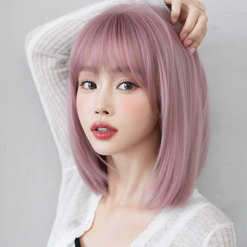 Summer new wig female short hair sweetheart pink full top full-head wig style natural breathable hair cover