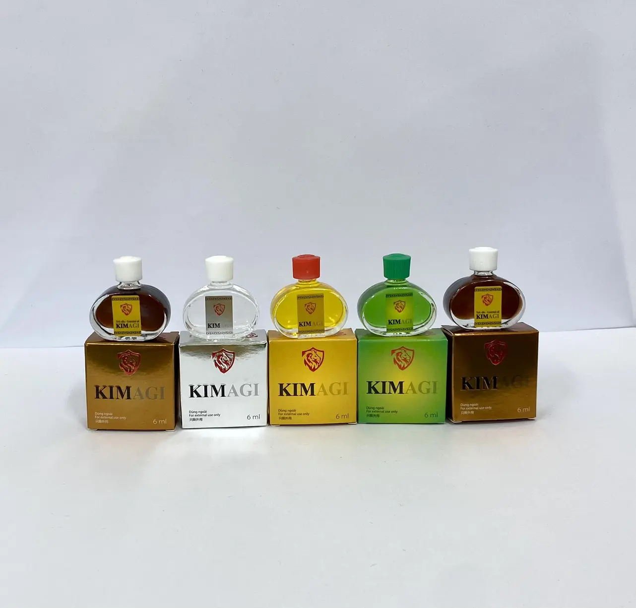 Combo 5 chai dầu  Kimagi Mix  4mùi  nâu, xanh, trắng, vàng 6ml, hương thơm của Dầu Kim, chai 6ml nhỏ gọn tiện dụng
