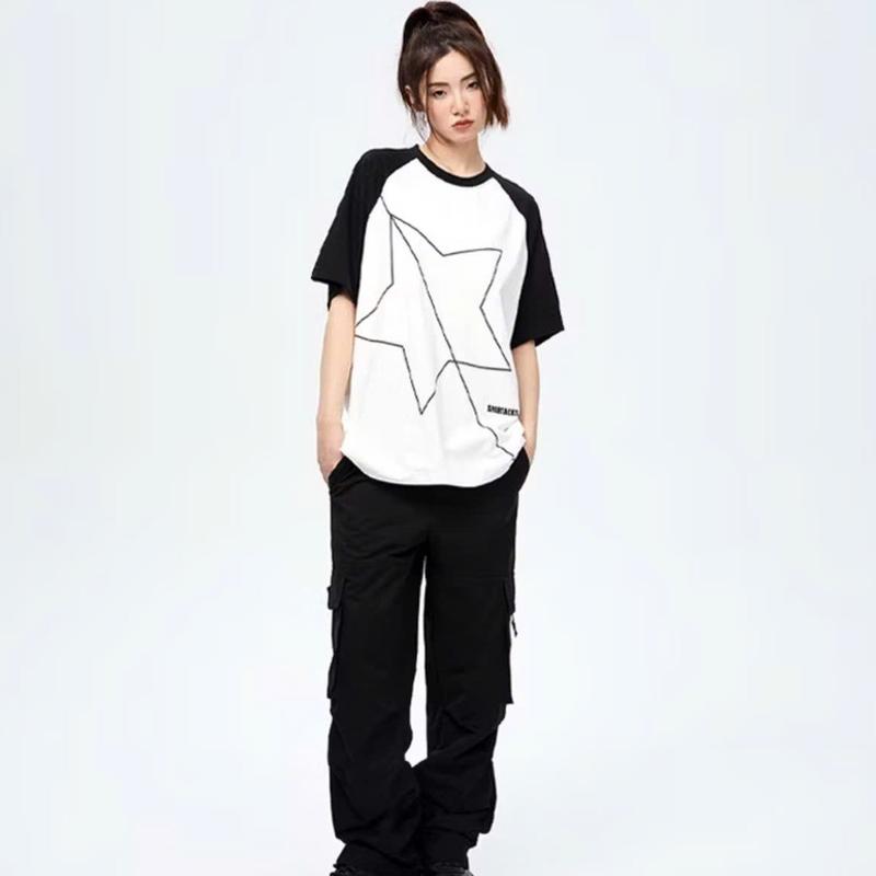 Áo Thun Tay Lỡ Raglan Phối Màu Đen Trắng Họa Tiết Ngôi Sao Chất Poly Form Rộng Nam Hottrend 2025 - Menswear (Sao Phối Tay ) 4