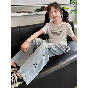 [Cleynkidz] C20295 Baju Setelan Anak Fashion Kekinian Baju+Celana Jeans Anak Terbaru Free Kalung