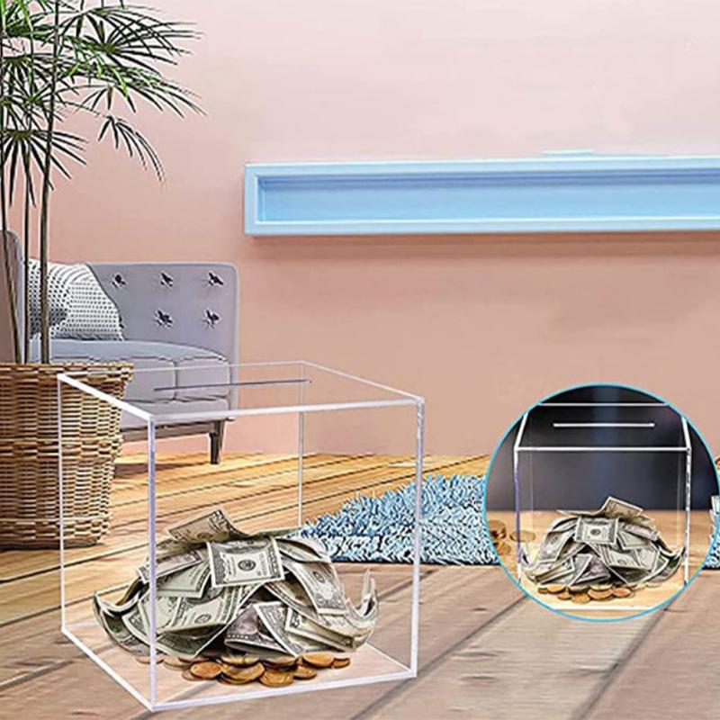 Product Introduction of [HHH]1Pc 12CM Transparent Acrylic Children's Piggy Bank Is Not Advisable Square Large Capacity Money Saving Box Coin  Box 26