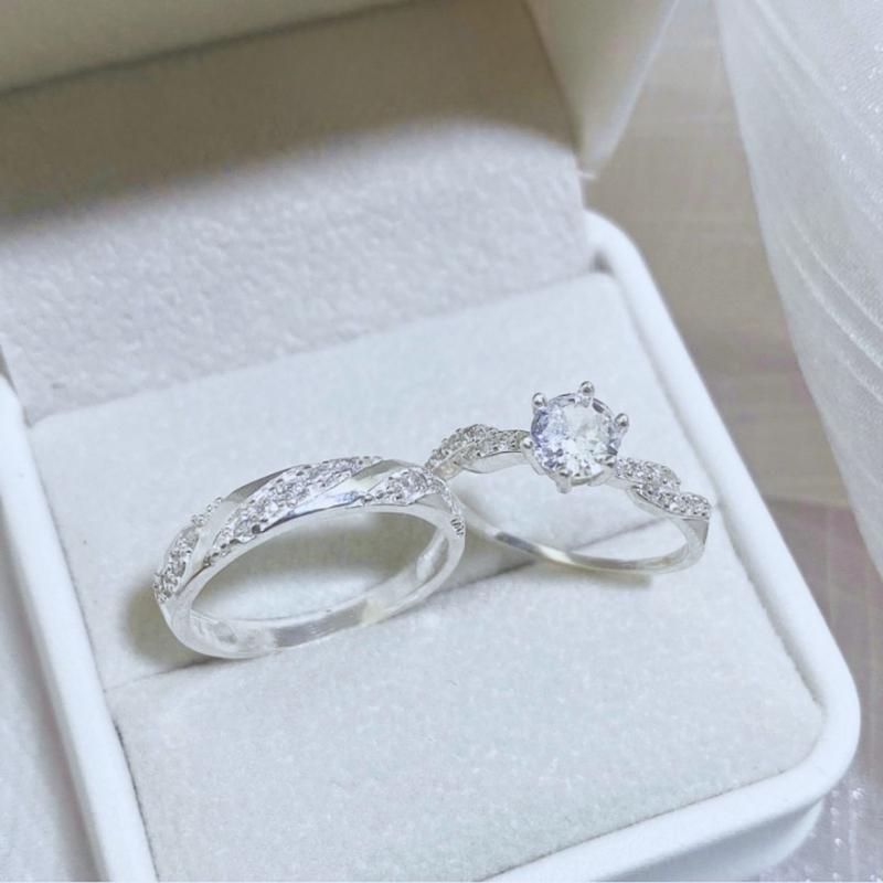 S01 Nhẫn Đôi Bạc 925 Nam Nữ Đính Đá Dạng Xoắn Basic Chất Liệu Bạc S925 - Tặng Kèm Hộp