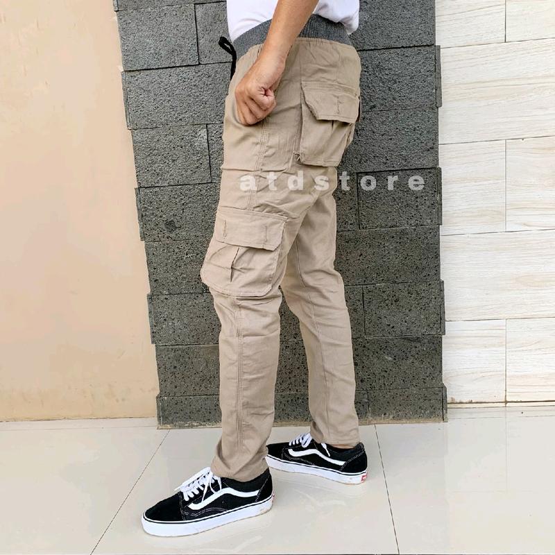 Atd jeans celana panjang cargo pria PREMIUM celana cargo pria bahan catton | pinggang karet/rip dewasa nyaman santai karet  cowok  keren Katun Distro 3