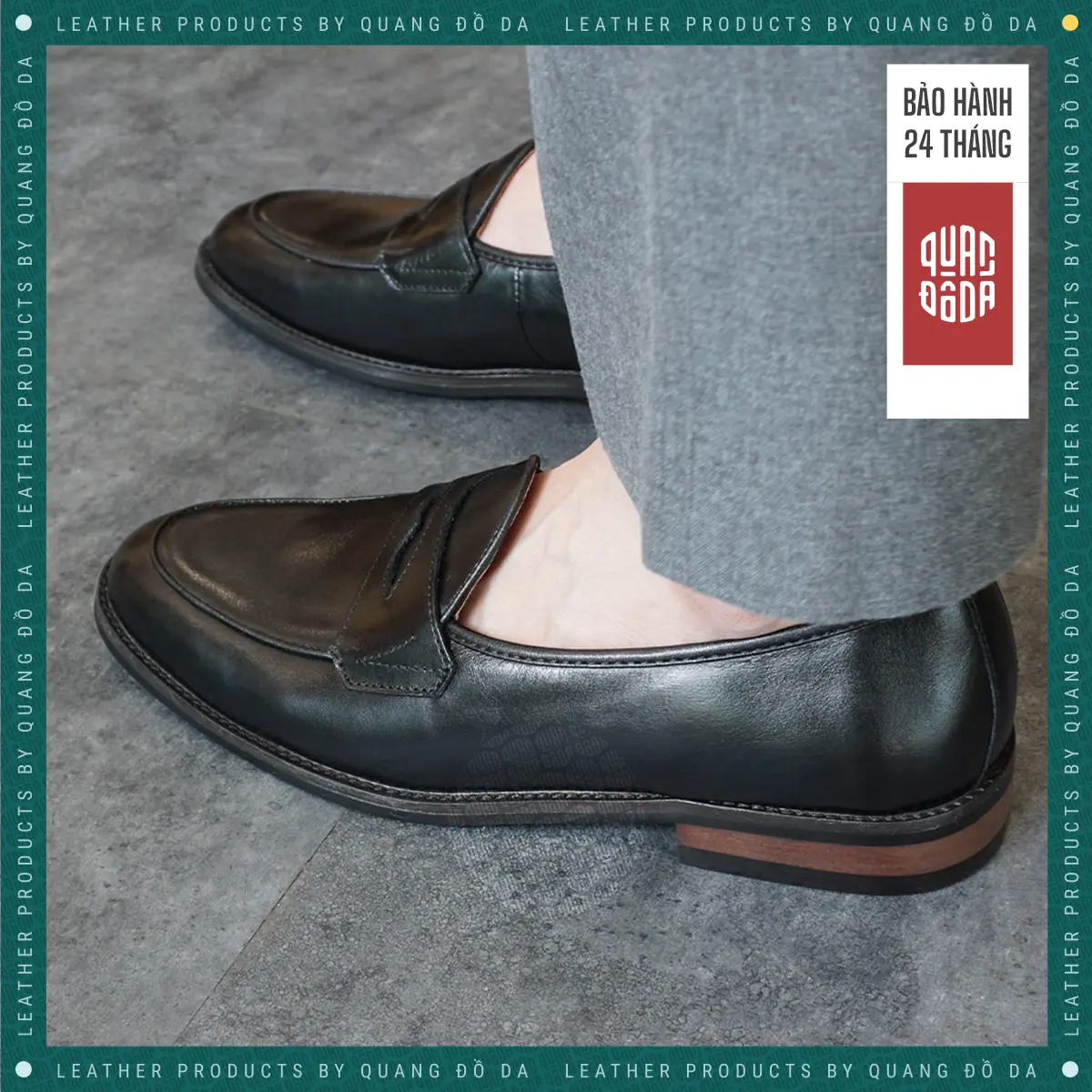 Giày Loafer Nam Da Bò Thật Cao Cấp Đế Phíp Gỗ Màu Đen Trơn LFP_02C, Bảo Hành 24 Tháng, Đế Khâu Chắc Chắn | Quang Đồ Da