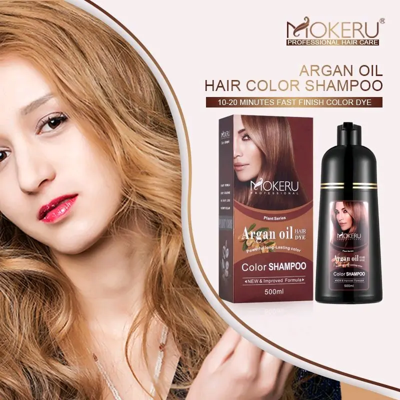 Mokeru Shampoo Pewarna Rambut Herbal | Argan Oil Hair Shampoo 500ml | Shampo Semir Mokeru