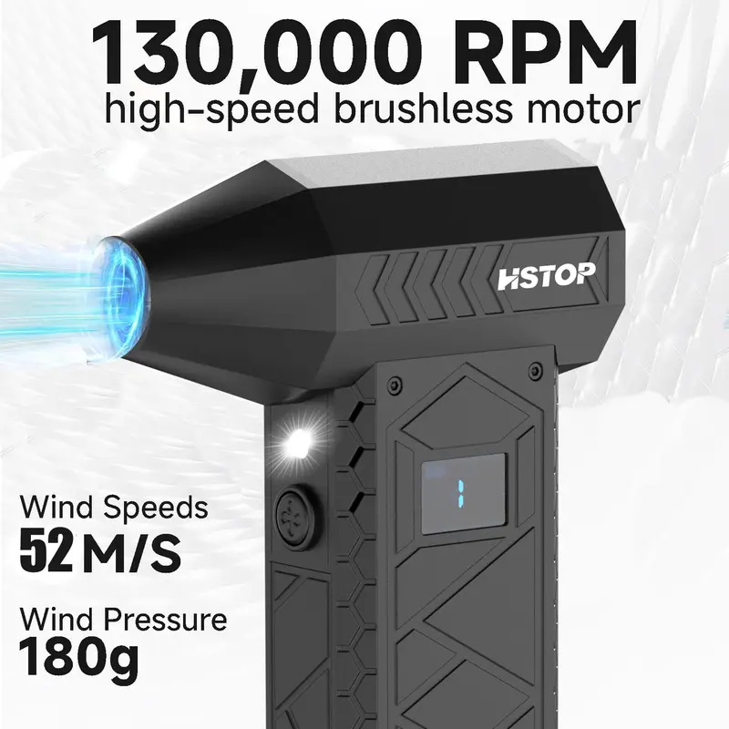 Electric Air Duster with Flashlight, 1 Count 130000RPM Compressed Air Duster, Multipurpose Jet Fan, High-speed Air Blower with 4 Gear, Electric Air Blower Duster 6