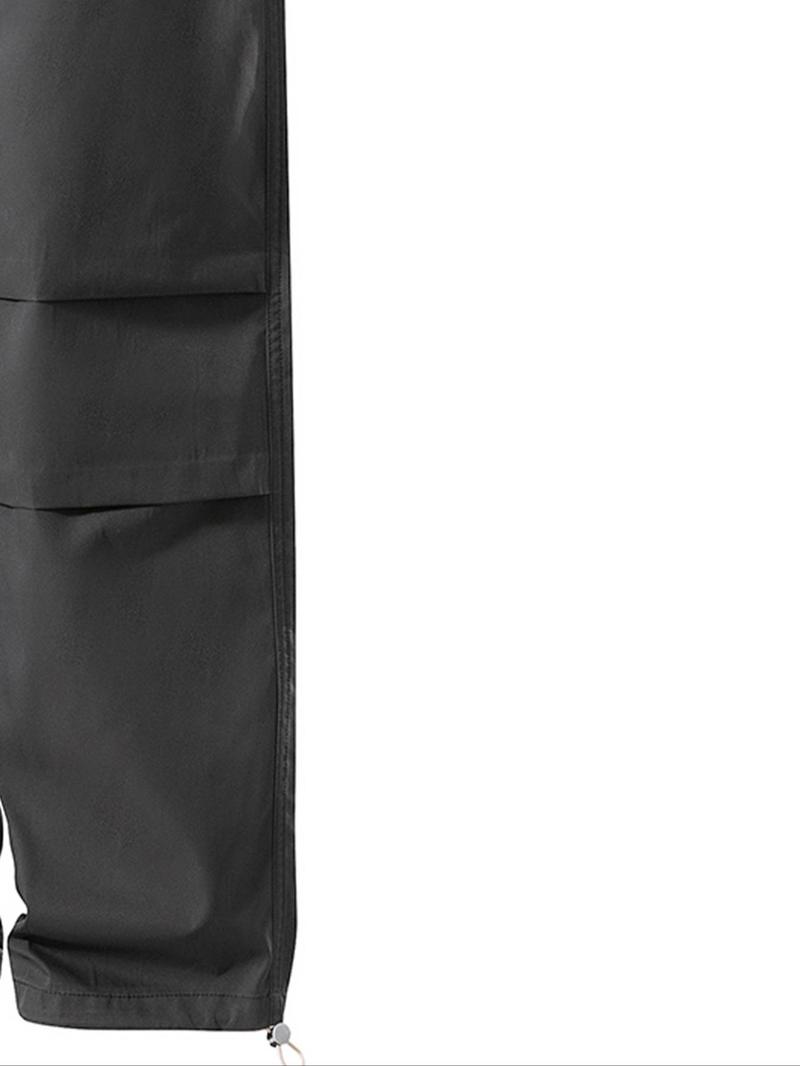 Product Introduction of Men's Solid Pocket Drawstring Waist Cargo Pants, Regular Fit Casual Fashion Trousers for Outdoor Wear, Men's Bottoms for Spring & Fall 4