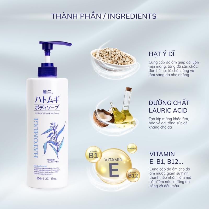 Sữa tắm Hatomugi Moisturizing Washing dưỡng ẩm trắng da Nhật Bản chai 800ml 4