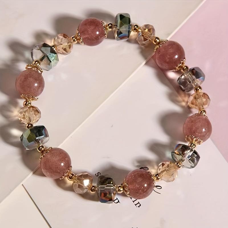 [Strawberry Crystal Beaded Fashion Bracelet] Chic Strawberry & Mixed Crystal Beaded Bracelet - Elastic, Retractable Fashion Jewelry for Women |     Perfect Gift for Birthdays, Valentine's Day, Halloween & Christmas 1