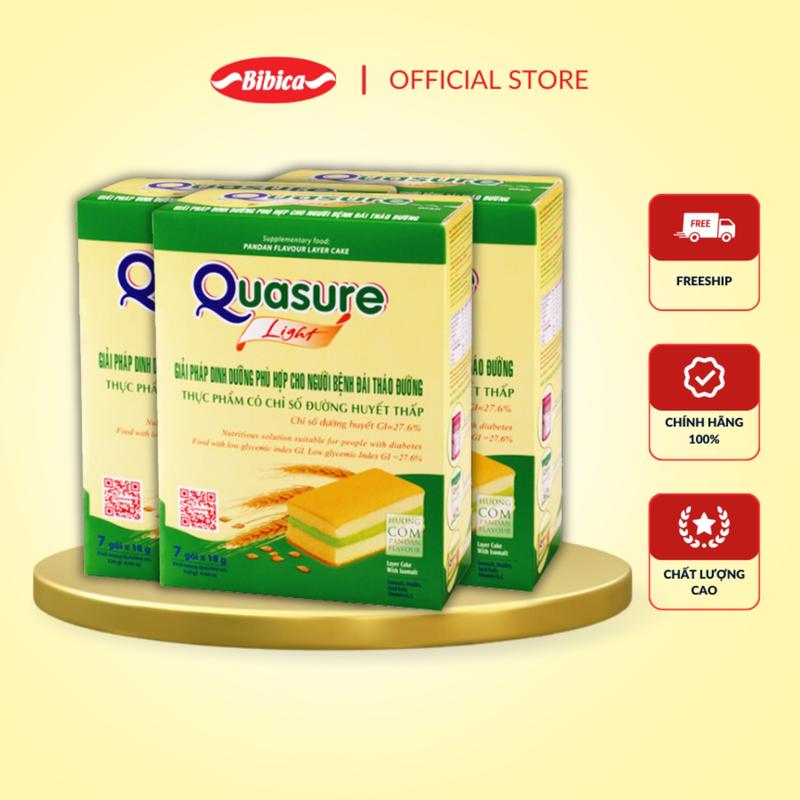Combo 3 Hộp Bánh Bông Lan Quasure Light Cốm Bibica 126g - Thực phẩm dành cho người ăn kiêng, tiểu đường