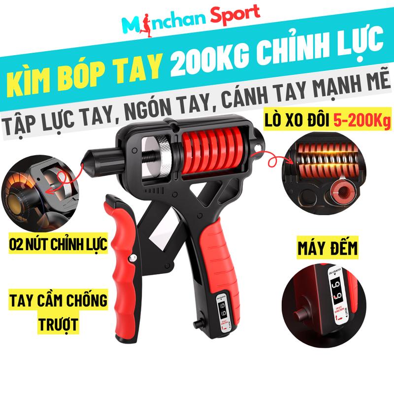  Kìm bóp tay Pro 5-200Kg với lò xo kép titan 02 nút chỉnh lực kìm tập tay có máy đếm tập cổ tay lực tay mạnh mẽ Tập Gym Minchan Sport Tập Cơ Tay 