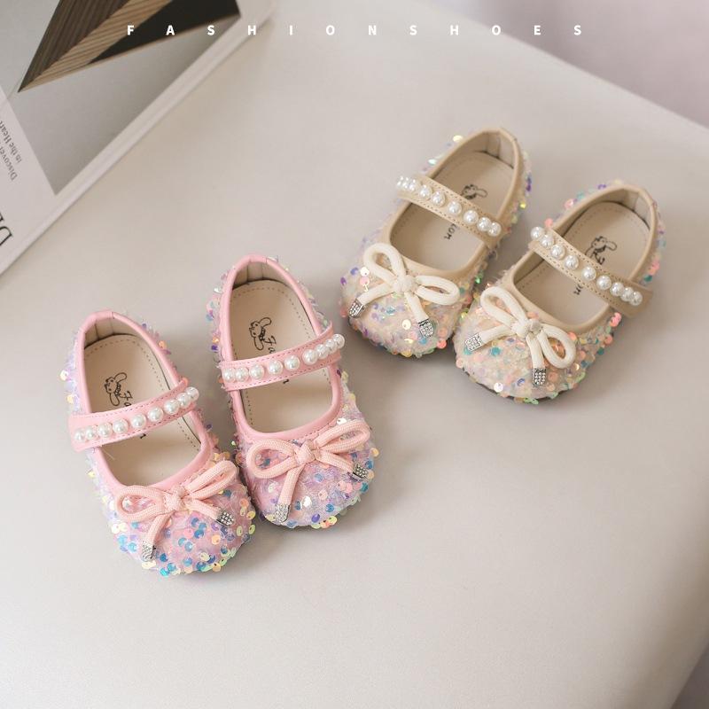 Giày Búp Bê Tập Đi  Đính Nơ Quai Ngọc đính cườm Lấp Lánh Siêu Xinh Phong Cách Hàn Quốc Cho Bé Gái (TD15)