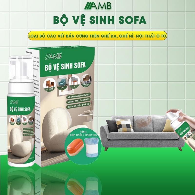Bộ vệ sinh ghế sofa AMB, làm sạch ghế da, ghế nỉ, nội thất xe ô tô dạng bọt, an toàn cho da