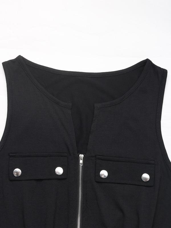 Women's Solid Zipper Tank  Romper, Casual Sleeveless Pocket Romper for Summer, Fashion Women's Clothing for Daily Wear 8