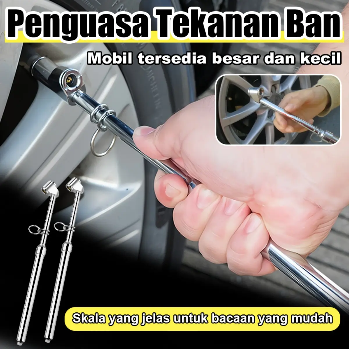 Pengukur Tekanan Ban Truk Heavy Duty Dual Head 10 sampai 150 PSI Alat Cek Angin Ban Mobil Motor Akurat Bahan Logam Portabel Cocok untuk Truk Bus dan Perjalanan Jauh