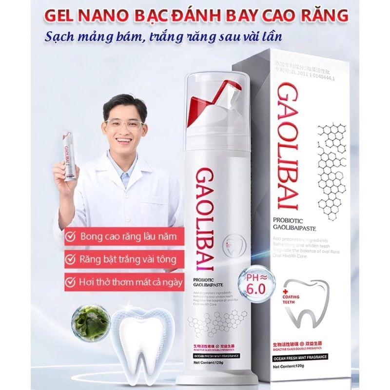 (Combo 2 Tuýp)Kem Đánh Răng Nano Bạc GAOLIBAI Làm Sạch Mảng Bám Cao Răng Và Giúp Trắng Răng 0
