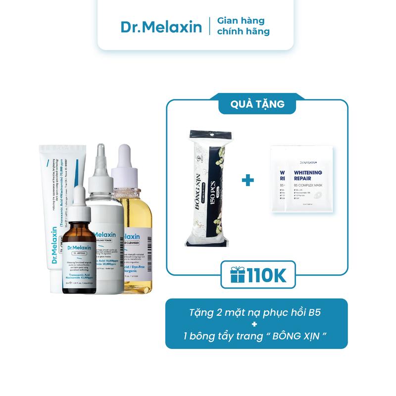Dr. Melaxin - Combo 4 sản phẩm Nám TX hỗ trợ dưỡng sáng da Sữa rửa mặt 100ml + Toner 150ml + Serum 30ml + Cream 50ml (Kèm quà tặng )