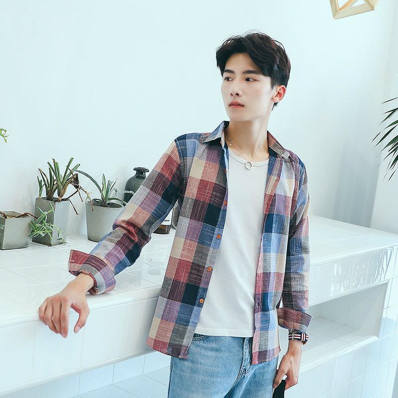 Áo Sơ Mi Dài Tay Kẻ Sọc, Phong Cách Mùa Hè, Dành Cho Nam Giới Trẻ Trung, Phong Cách Harajuku, Phong Cách Hàn Quốc, Dáng Ôm, Không Sắt, Thích Hợp Cho Học Sinh, Áo Sơ Mi Lớp Nền Thường Ngày Thời Trang 4