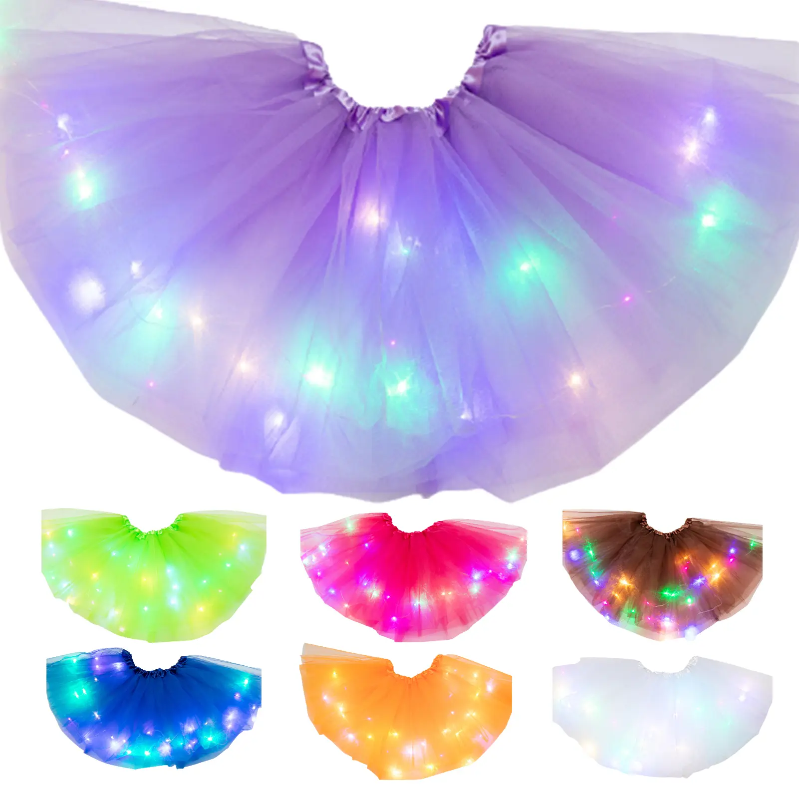 godhagiv-Girl Fluffy Princess Dancing Tutu Skirt LED Light Multilayer Ballet Underskirt