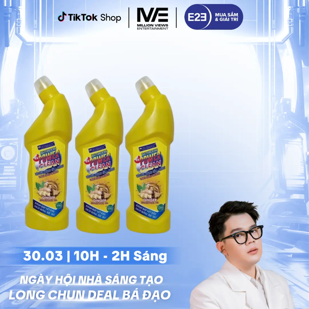 Combo 3 Chai Nước Tẩy Bồn Cầu Tinh Dầu Gừng và Quế 1000ml - Diệt Khuẩn, Làm Sạch, Trắng Sáng, Không Mùi Axit Khói