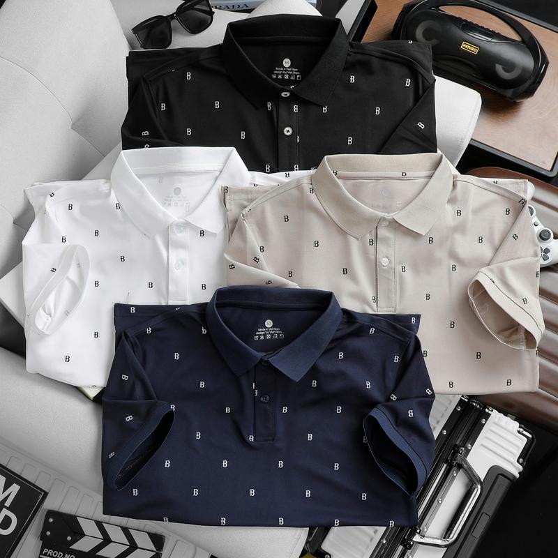Áo Polo nam nữ ABFIT chữ B cổ bẻ thun CVC co dãn thoáng mát , hút mồ hôi , phối trơn viền ngắn tay trẻ trung cotton Menswear Shirt trắng đen , cho bố A38 Nhung Có Cổ